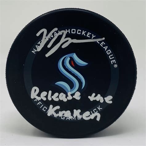 Vince Dunn Signed Kraken Logo Hockey Puck Inscribed "Release The Kraken ...