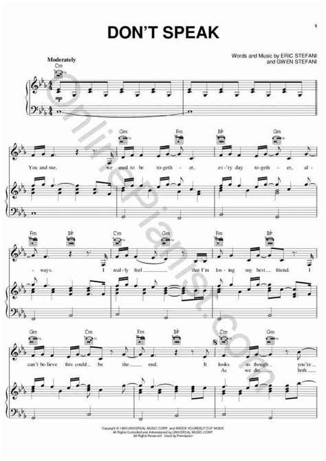 Don't Speak Piano Sheet Music | OnlinePianist