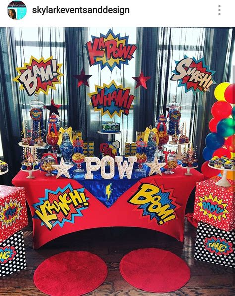 Superhero Wonder girl theme Birthday Party Dessert Table and Decor | Superman birthday party ...