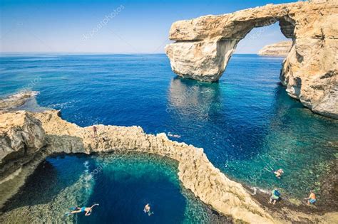 The world famous Azure Window in Gozo island - Mediterranean nature wonder in the beautiful ...