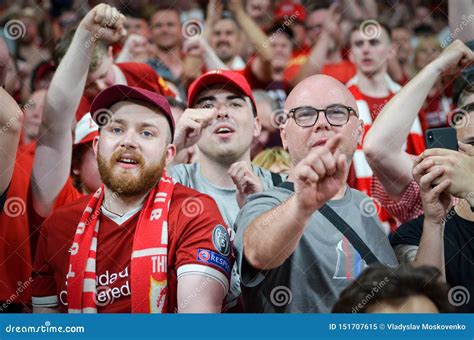 Madrid, Spain - 01 MAY 2019: Liverpool Fans and Spectators Celebrate Their Winning of the UEFA ...