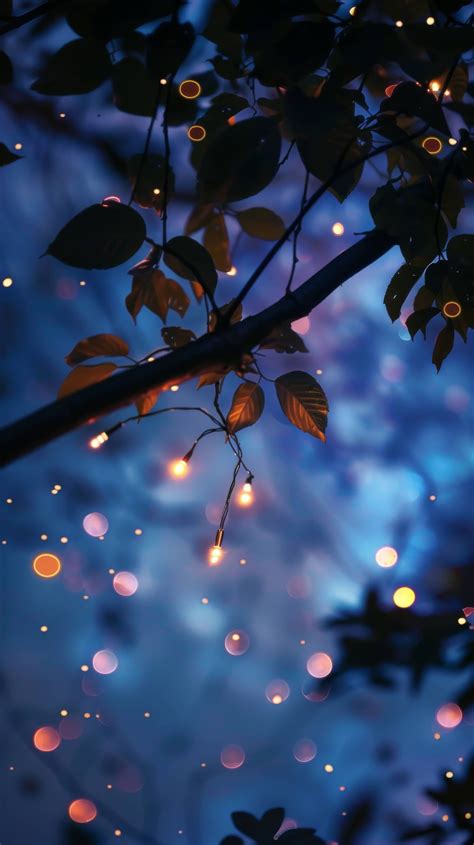 Magical Autumn Night - Glowing Leaves and Bokeh Lights Photography.