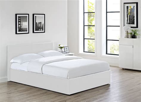 Faux Leather Ottoman Storage Gas Lift Up Bed in White - INTOTO7 Menswear