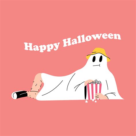 FUNNY HALLOWEEN GHOST COSTUME IS EATING POPCORN 32087607 Vector Art at Vecteezy