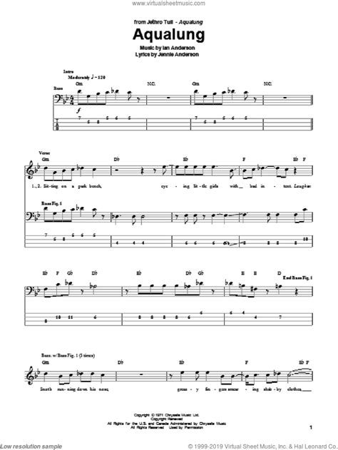 Aqualung sheet music for bass (tablature) (bass guitar) (PDF) | Bass ...