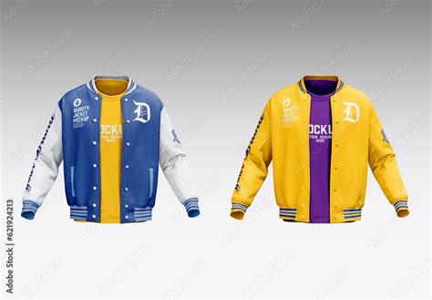 Varsity Bomber with T-Shirt Mockup Stock Template | Adobe Stock