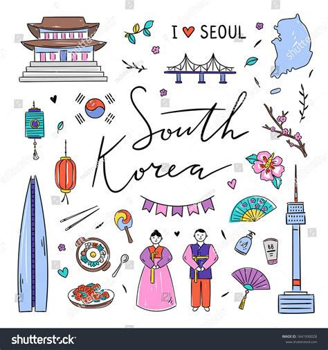 South Korea Illustrations Symbols Travel Asian Stock Vector (Royalty Free) 1641930028 | Shutterstock