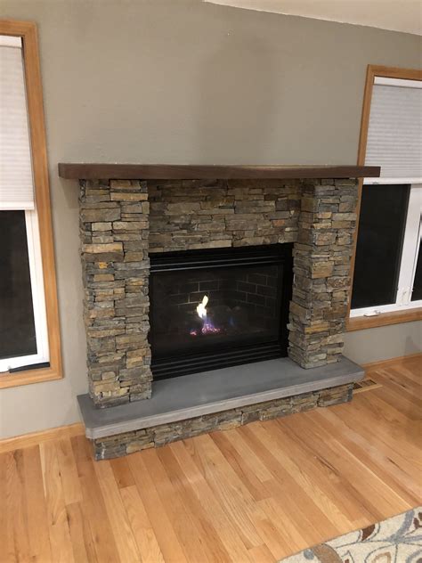 Stone Fireplace with Walnut Mantle