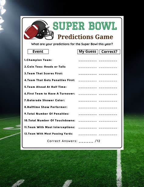 Super bowl predictions game football quiz super bowl party game ...