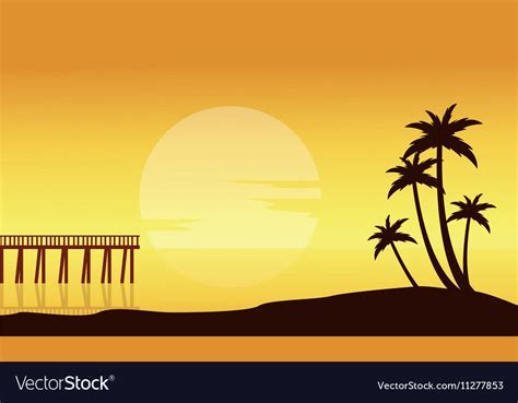 Silhouette of beach with pier scenery Royalty Free Vector