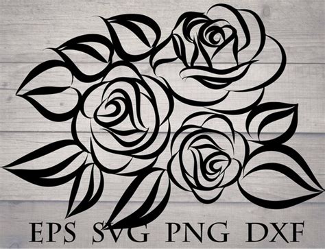 Rose drawings flower pattern svg cut file eps dxf png | Etsy