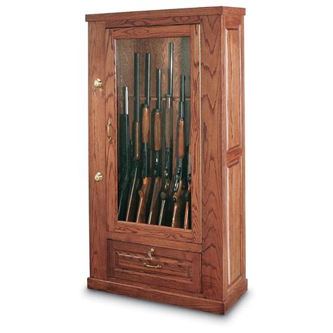 Cherry-stained Red Oak 9 Gun Secure Display Cabinet - 105145, Gun Safes ...