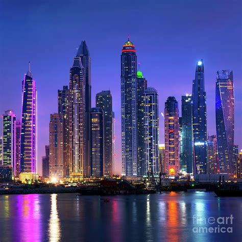 Dubai marina skyline at night by Delphimages Photo Creations | Skyline ...