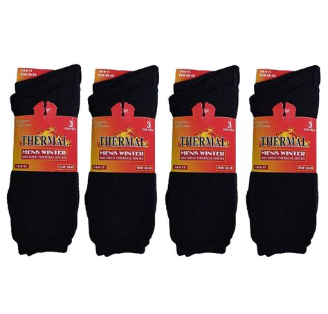 Ultimate 12 Pairs Men's Black Thermal Socks Thick Warm Work Boot Socks ...