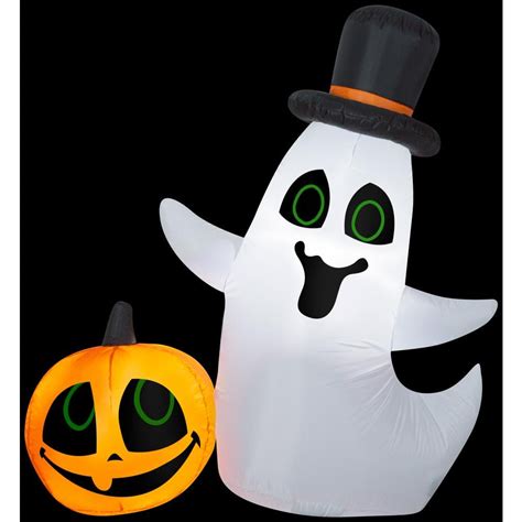 Gemmy 3.5 ft. H Ghost with Pumpkin-SM Scene Halloween Inflatable-G-221982 - The Home Depot