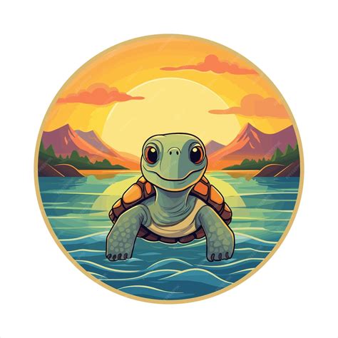 Premium Vector | Turtle colorful cartoon kawaii character beach sunset ...