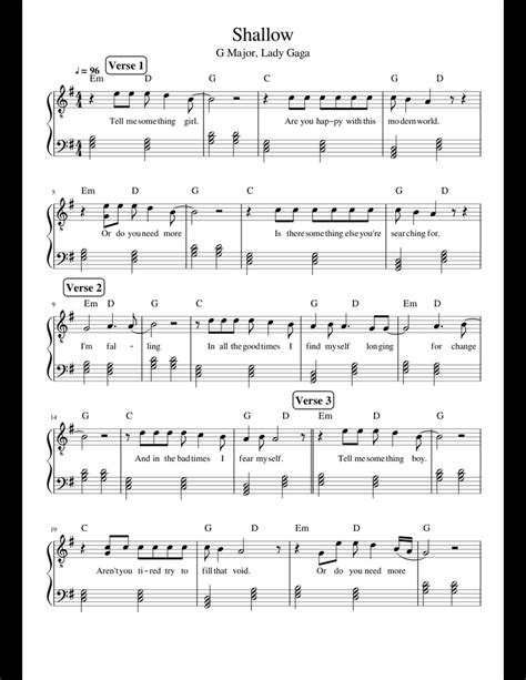 Shallow sheet music for Piano download free in PDF or MIDI