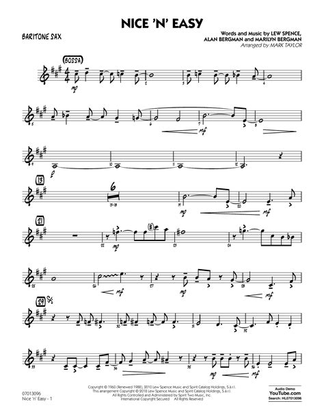 Nice 'n' Easy - Baritone Sax by Mark Taylor Sheet Music for Jazz ...