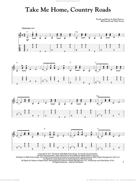 Country Roads Easy Guitar Tab Guitar Tabs For Beginners