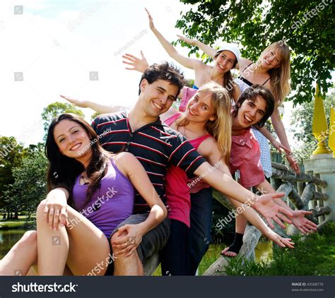 Happy Group Of Friends Smiling Outdoors In A Park Stock Photo 43508776 ...