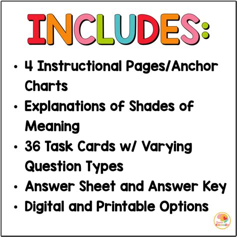 Shades of Meaning Task Cards & Anchor Charts Activities | Made By Teachers