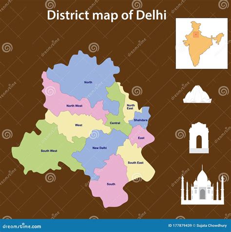 Historical View Of Delhi. Vector Illustration Of Delhi Map With ...