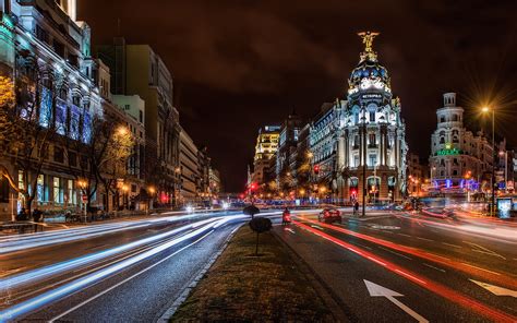 Fondos de pantalla Madrid, España, ciudad, noche, edificios, carreteras, luces 1920x1200 HD Imagen