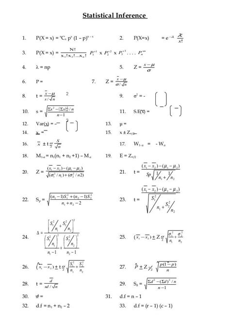 Statistical inference formulasheet