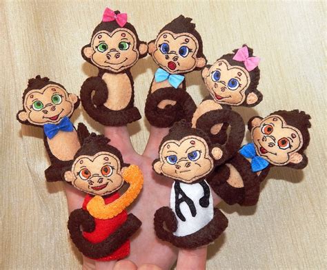 5 Little Monkeys finger puppets set. Felt finger by BBHandcrafts