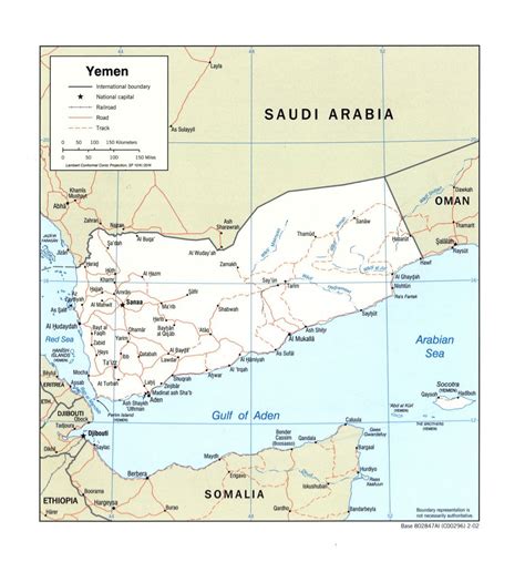 Large detailed political map of Yemen with roads, railroads and major ...