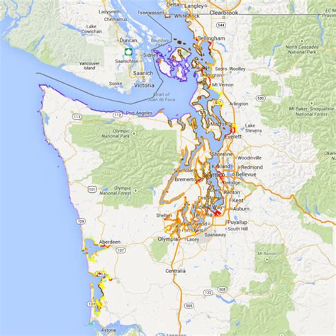 Puget Sound Washington Map - Living Room Design 2020