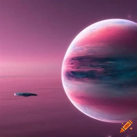 View of a futuristic planet with pink oceans on Craiyon