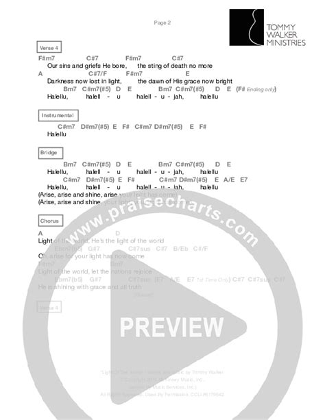 Light Of The World Chords PDF (Tommy Walker) - PraiseCharts