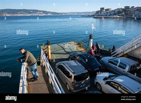 On 19 February, 2022, a passenger car ferry crosses the Dardanelles ...