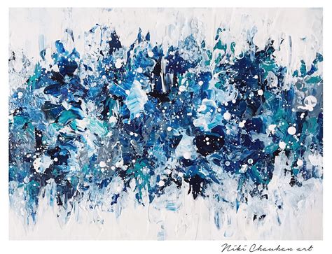 Art & Collectibles Painting Acrylic Ocean Waves Original Abstract Painting Blue White,Abstract ...