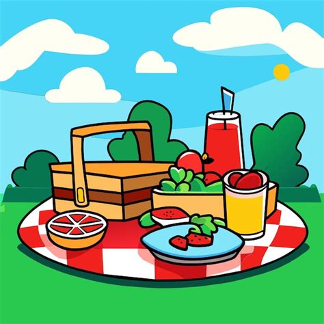 Premium Vector | Picnic food on grass in park cartoon vector illustration