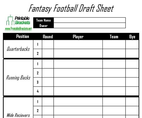 Blank Draft Sheet For Fantasy Football | White Gold