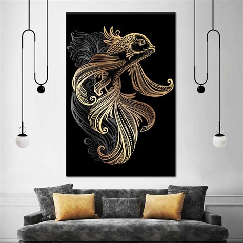 Golden Butterfly Koi Wall Art | Digital Art