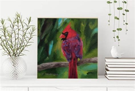 Red Cardinal Bird Oil Painting on Canvas. Bird Art. Original Oil ...