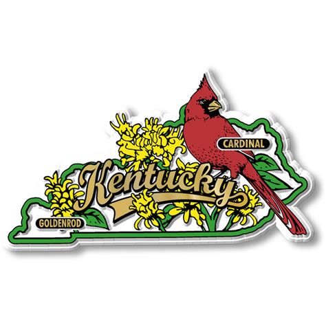 Kentucky State Bird & Flower Map Magnet design features an American ...