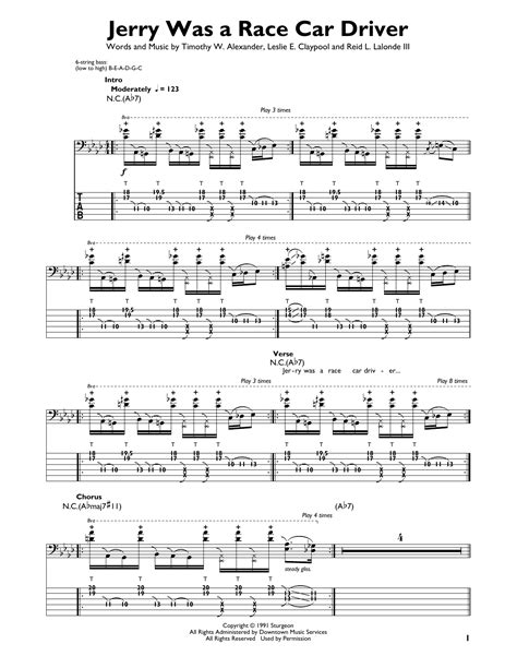 Jerry Was A Race Car Driver by Primus Sheet Music for Easy Bass Tab at Sheet Music Direct