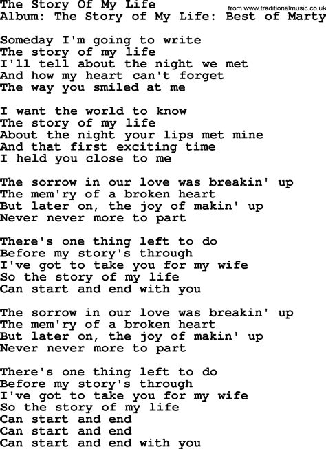 The Story Of My Life, by Marty Robbins - lyrics