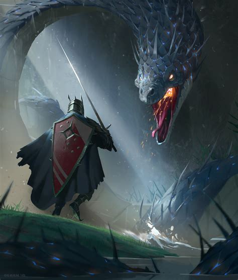 2160x1440 resolution | dragon and knight illustration, fantasy art, knight, dragon HD wallpaper ...