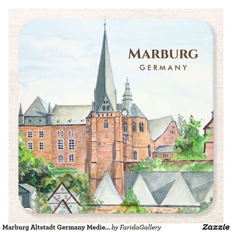 Marburg Altstadt Germany Medieval City Painting Square Paper Coaster ...