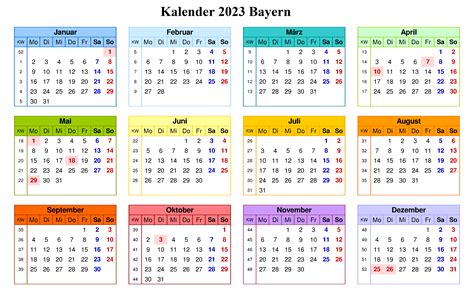 Jahreskalender 2023 Bayern Mit Ferien und Feiertagen | The Beste Kalender