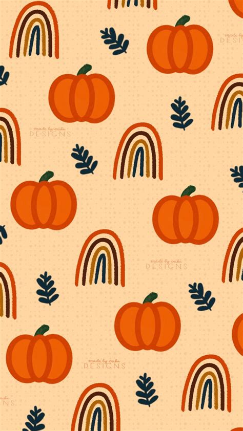 Fall aesthetic phone wallpaper with pumpkins + rainbows Autumn Phone Wallpaper, Pumpkin ...