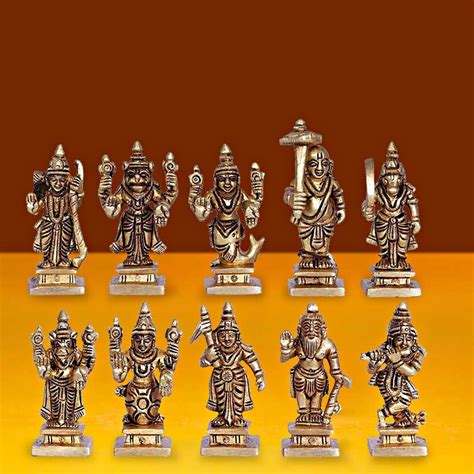 Buy Artvarko Brass Dashavatara Dasavatharam of Lord Vishnu Statues Ten Incarnations Avatars Idol ...