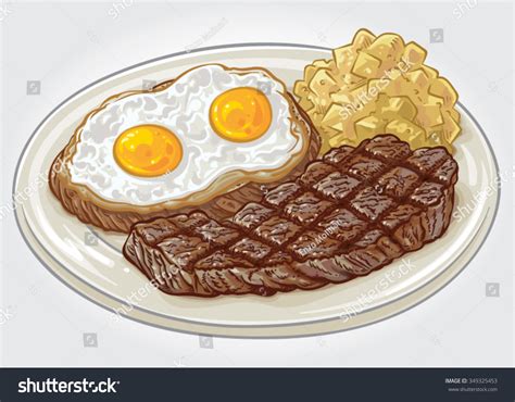 Hand Drawn Vector Illustration Steak Eggs 스톡 벡터(로열티 프리) 349325453