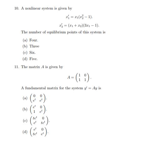 Solved 10. A nonlinear system is given by 21) The number of | Chegg.com