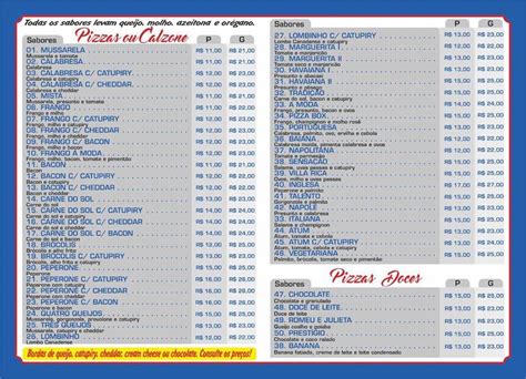 Menu at Pizza Box restaurant, Fortaleza